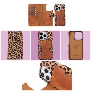 Venito Furry Leopard iPhone 15 Pro Wallet Case/Card Holder & RFID Blocking-NEW